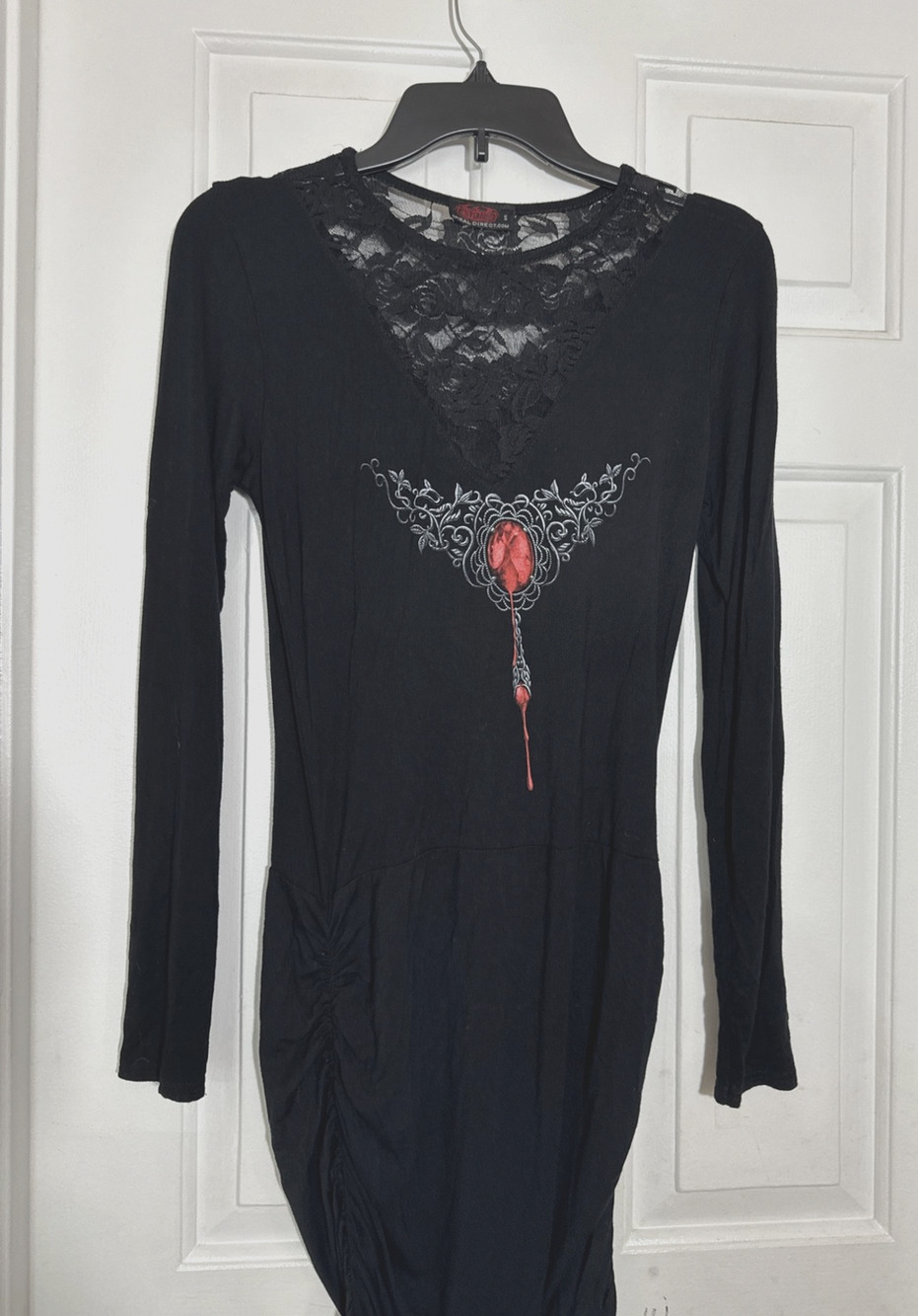 SPIRAL Direct Black Tribal Rose Body Con Dress Gothic Alternative Lace Rocker S